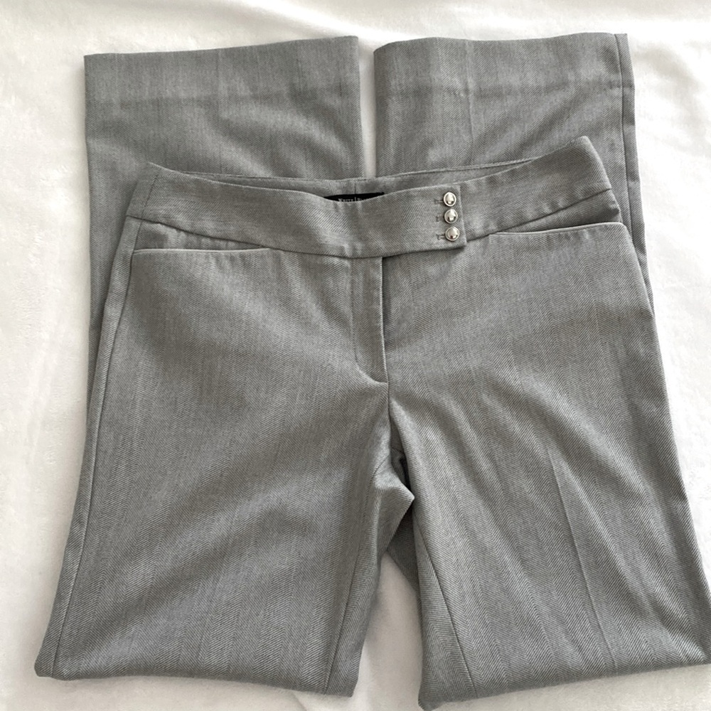 WHBM Modern Boot Dress Pant, Size 10, Grey Harringbone